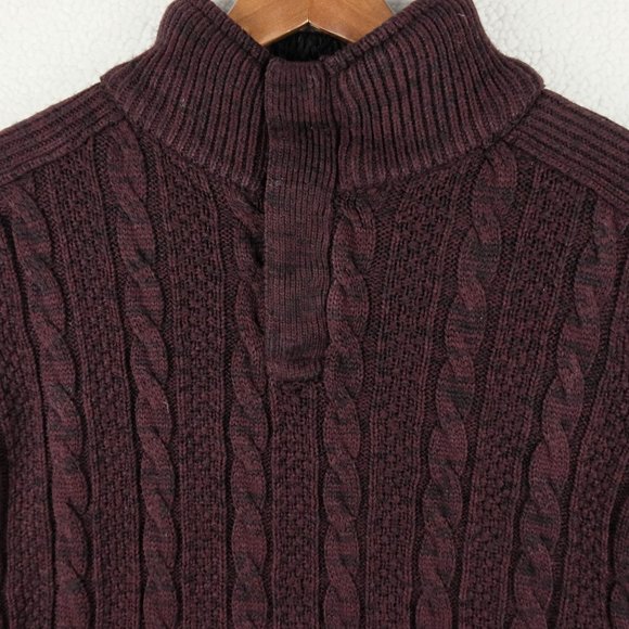 Projek Raw Cable Knit Sweater Mens Extra Large Burgundy Henley Outdoor Preppy - Picture 2 of 10